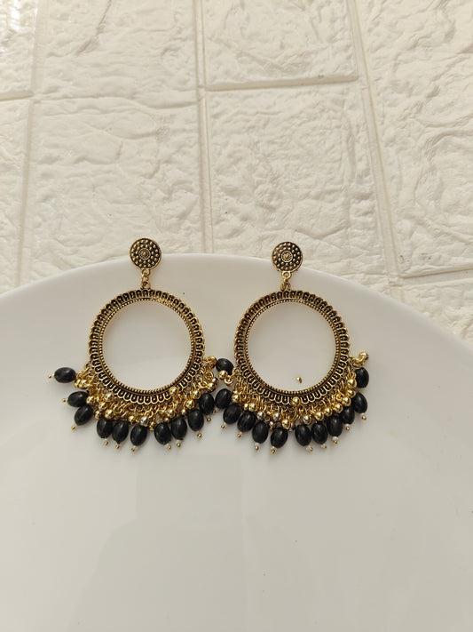 SH Gold Round Black Beaded Jhumka Base - 1 Pair