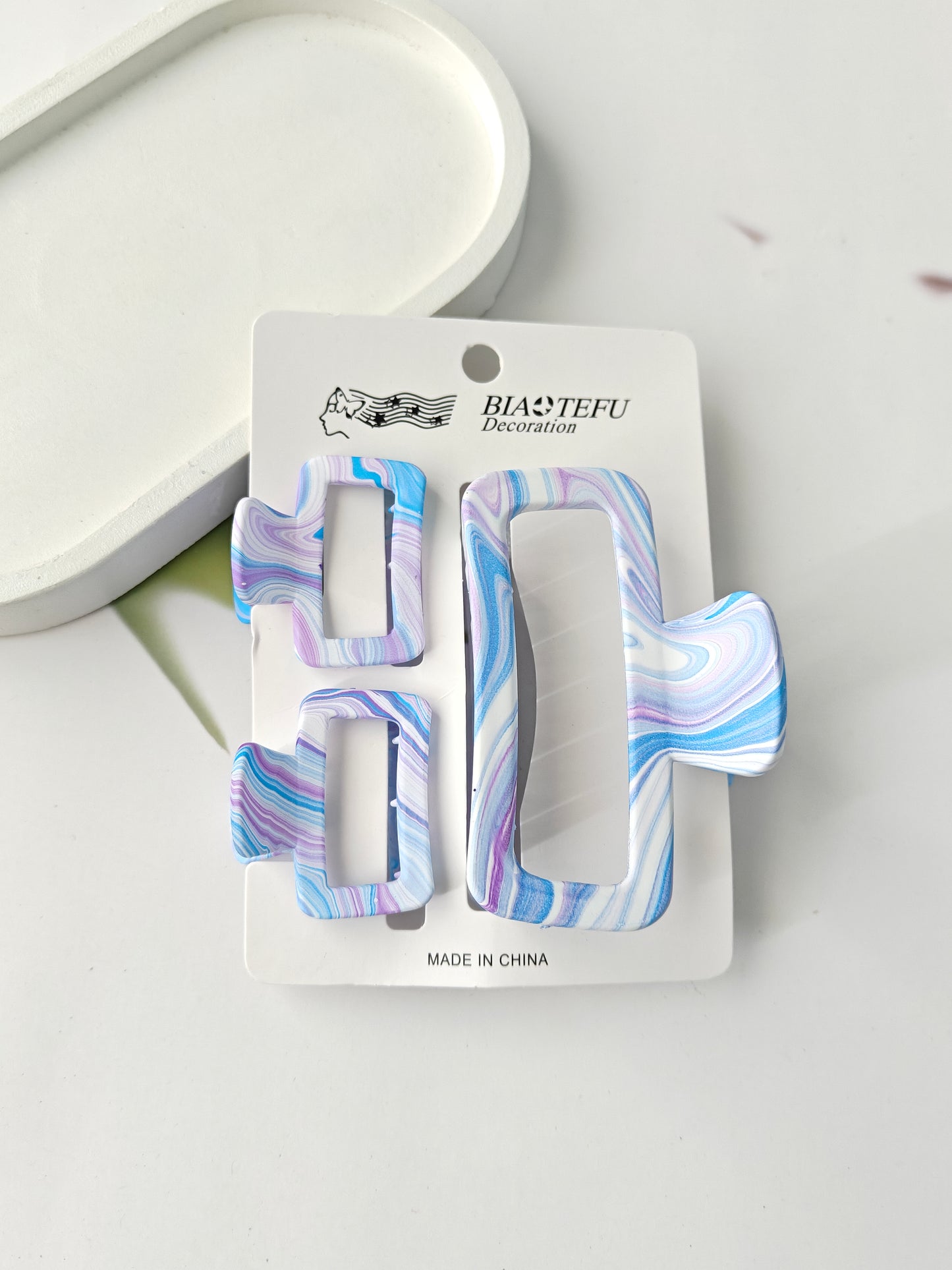 Rectangle Marble Effect Claw Combo Set