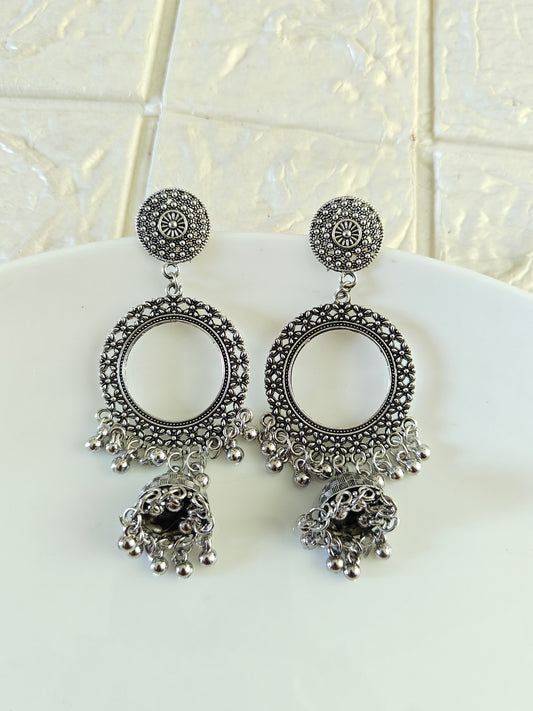 Silver Round Hanging Jhumka Base - 1 Pair