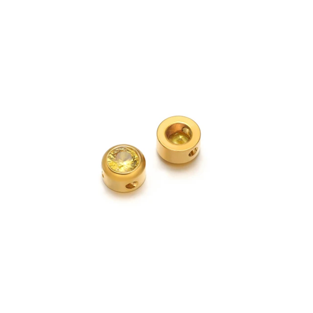 Mini Round Zircon Stone Spacer Bead - 18k Gold PVD Stainless Steel - 1 Piece