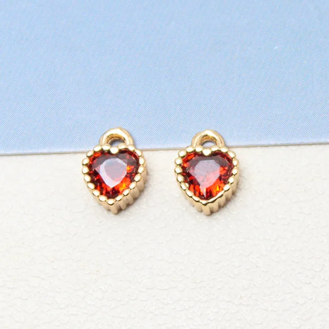 14K Gold Plated Zircon Heart 7*5mm Charm - 1 Piece