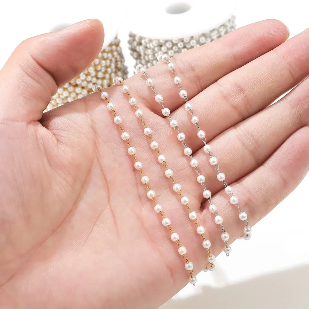 Stainless Steel Pearl Chain - 1 Feet (30 cms) approx.