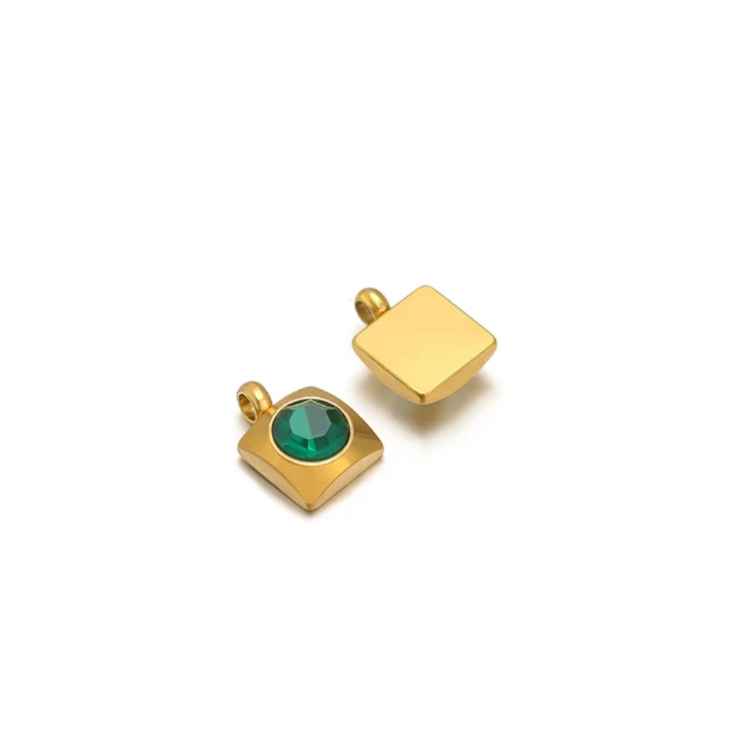 SS 18k Plated Square ZC Charm