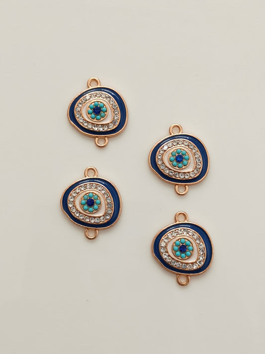 Stoned Irregular Round Evil Eye Connector Charm - 1 Piece