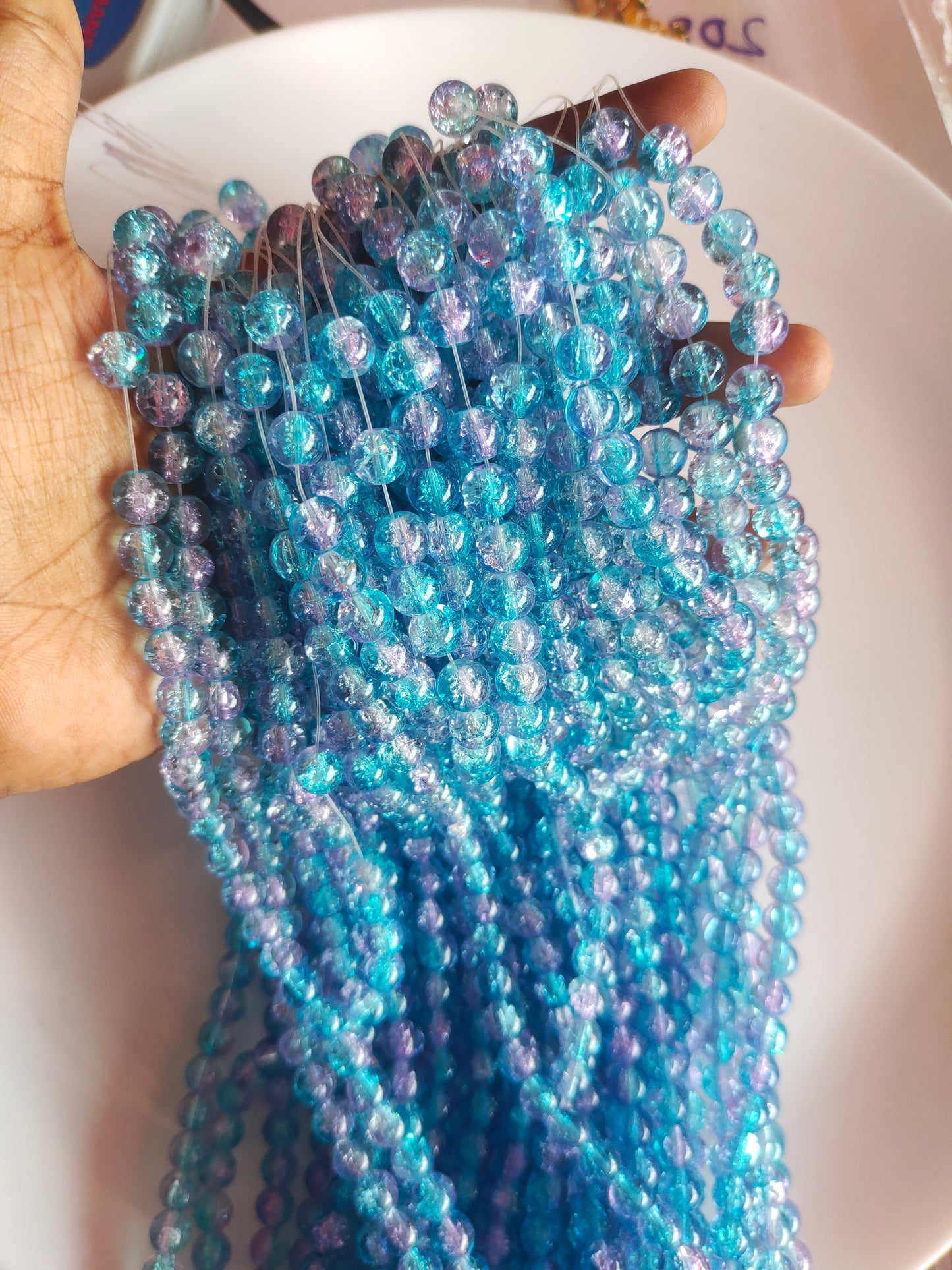 Dual Shade Crackle Beads 8mm Blue & Pink - approx. 100 beads