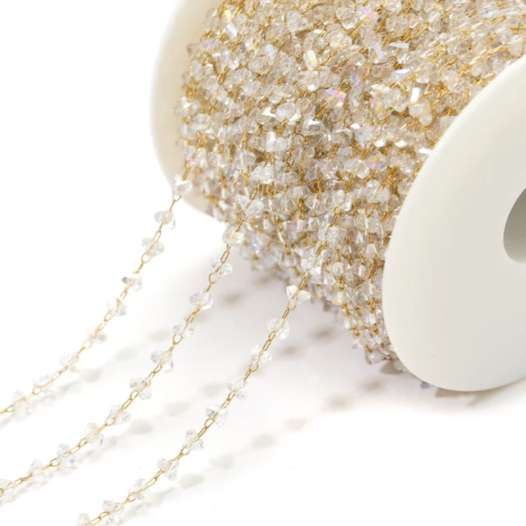 3mm White Crystal Stainless Steel Chain - 1 Feet (30cms)