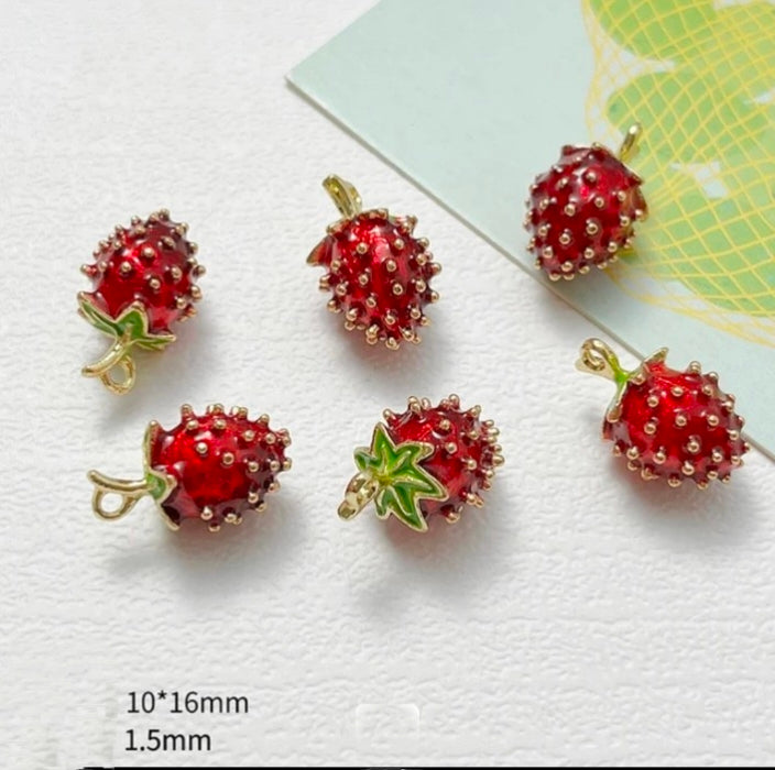 Strawberry Fruit 14k Gold Plated Charm - 1 Piece - Anti Tarnish