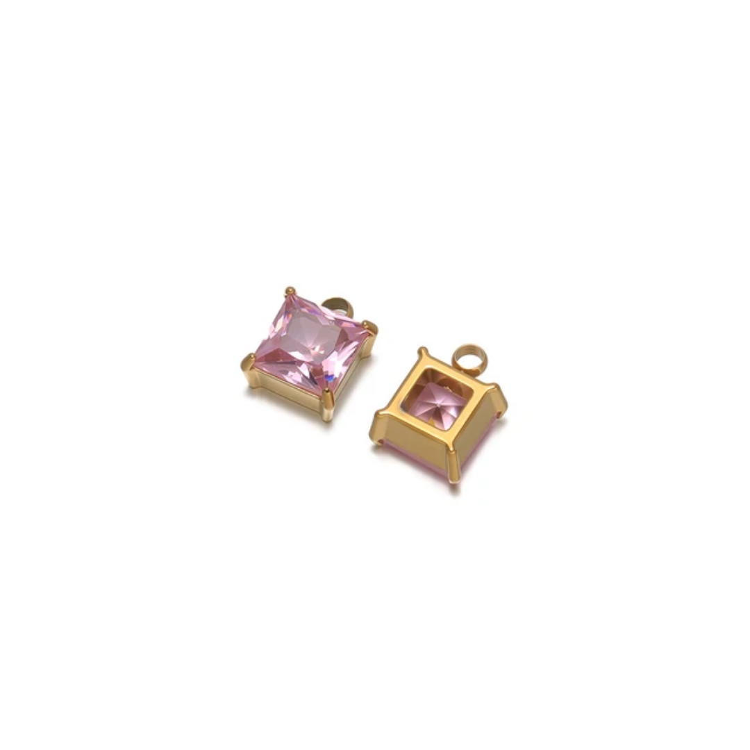 Square Stone SS 18k Gold PVD Plated Charm - 1 Piece