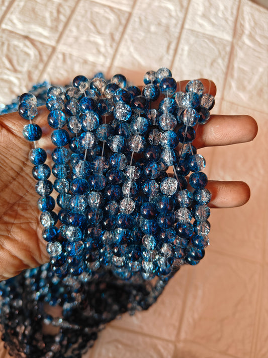 Dual Shade Crackle Beads 8mm Dark Blue & White - approx. 100 beads