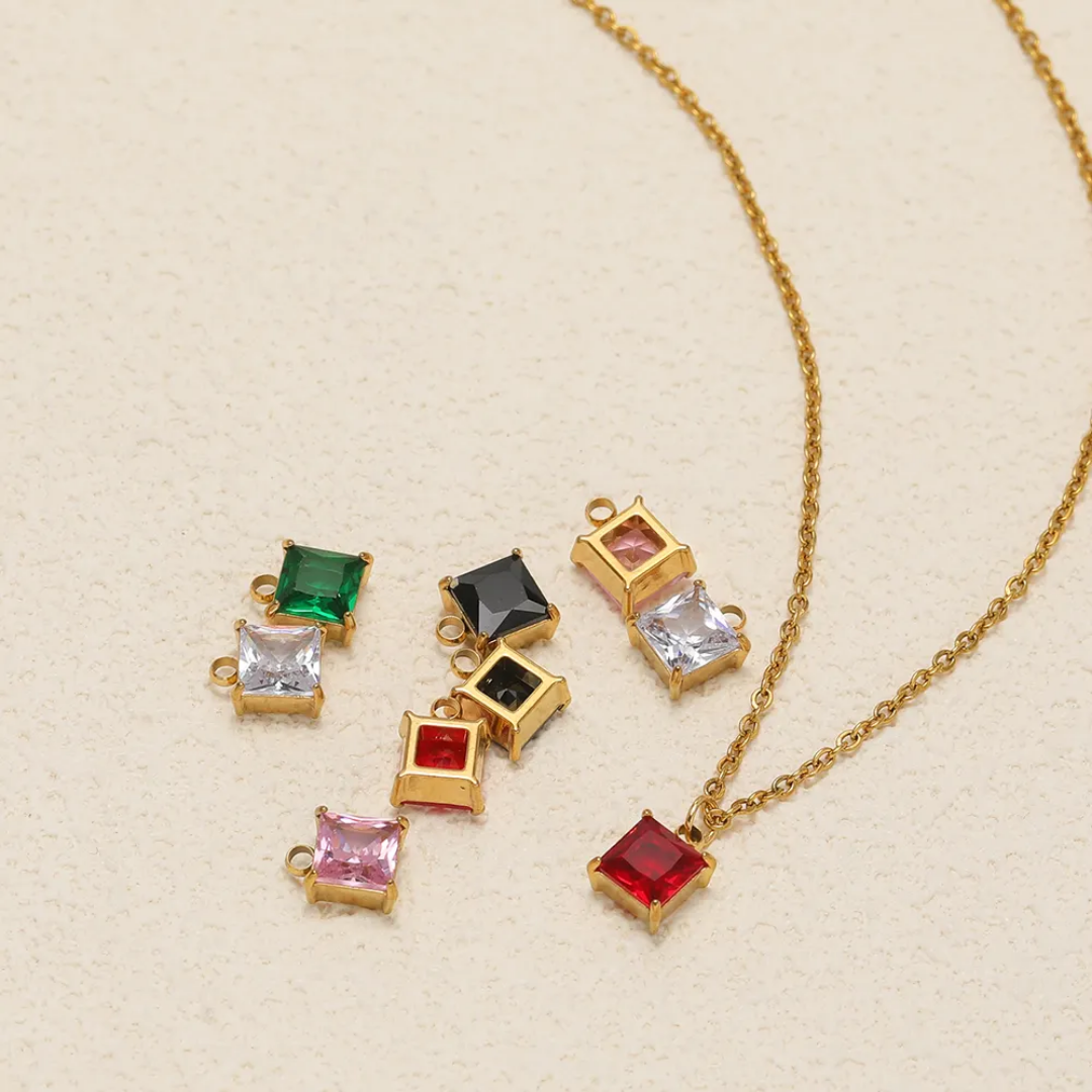 Square Stone SS 18k Gold PVD Plated Charm - 1 Piece