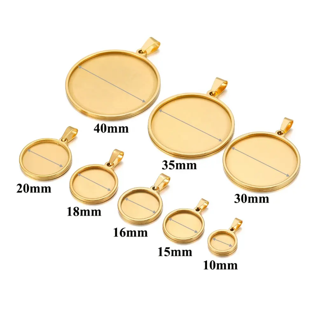 Round Cabochon 20mm Base SS 18k Gold PVD Plated - 1 Piece