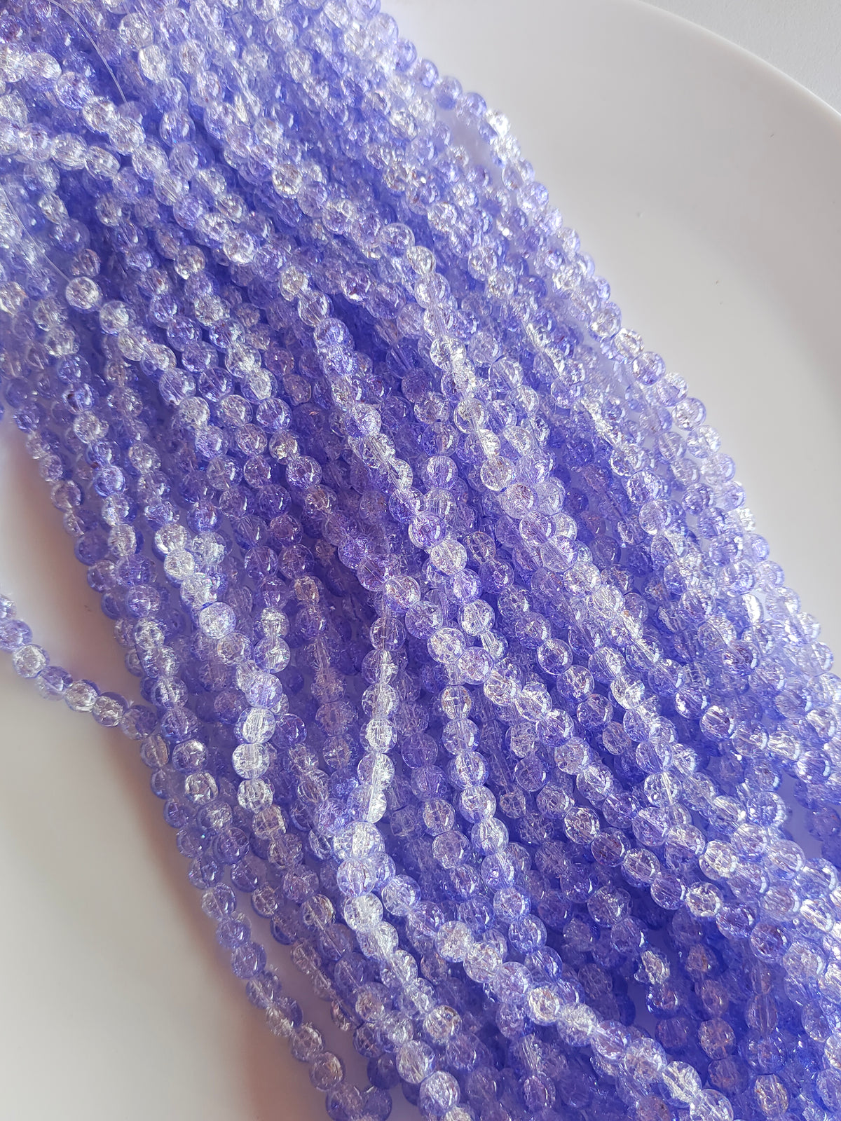 Dual Shade Crackle Beads 8mm Light Violet & White - approx. 100 beads
