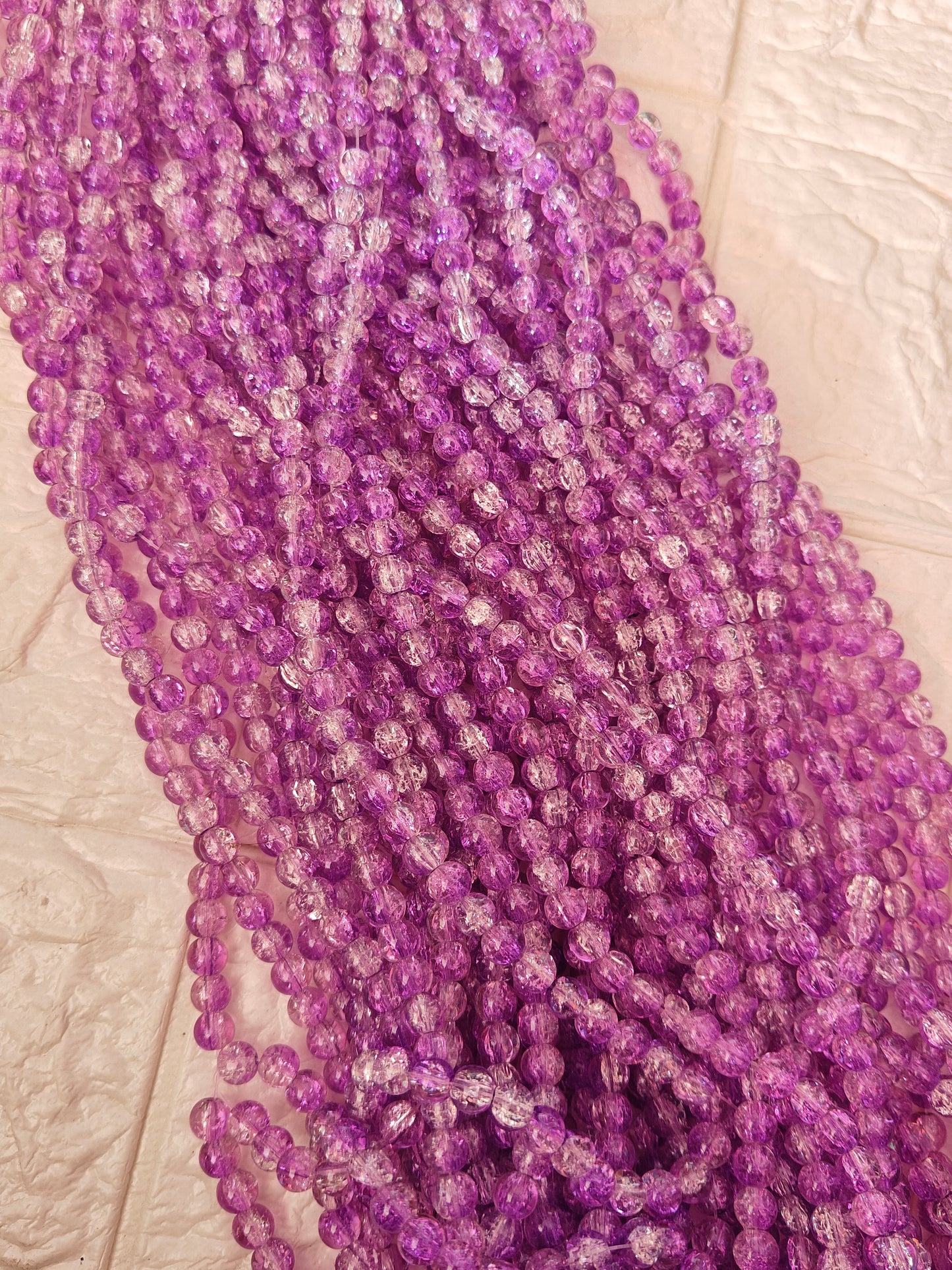 Dual Shade Crackle Beads 8mm Lavender & White - approx. 100 beads