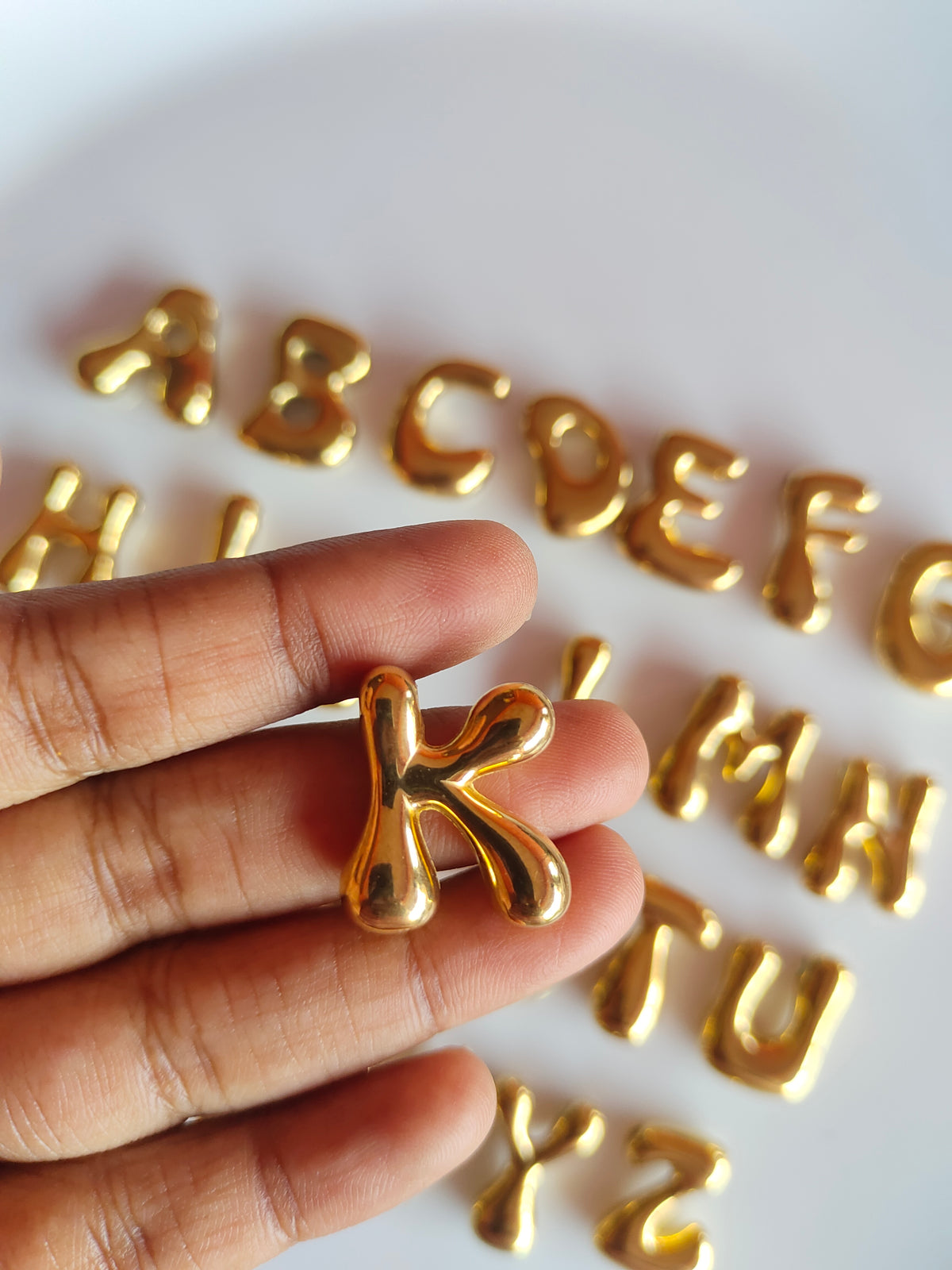 Bubble Alphabet SS 18k Gold PVD Plated Bead Charm - 1 Piece - Anti Tarnish