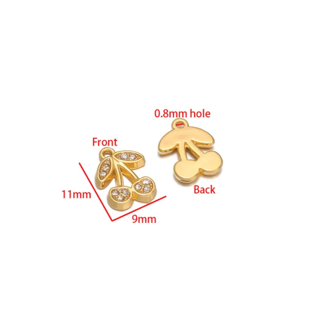 Cherry Zircon SS 18k Gold PVD Plated Charm - 1 Piece