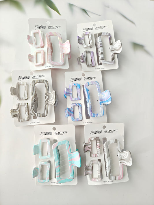 Rectangle Marble Effect Claw Combo Set