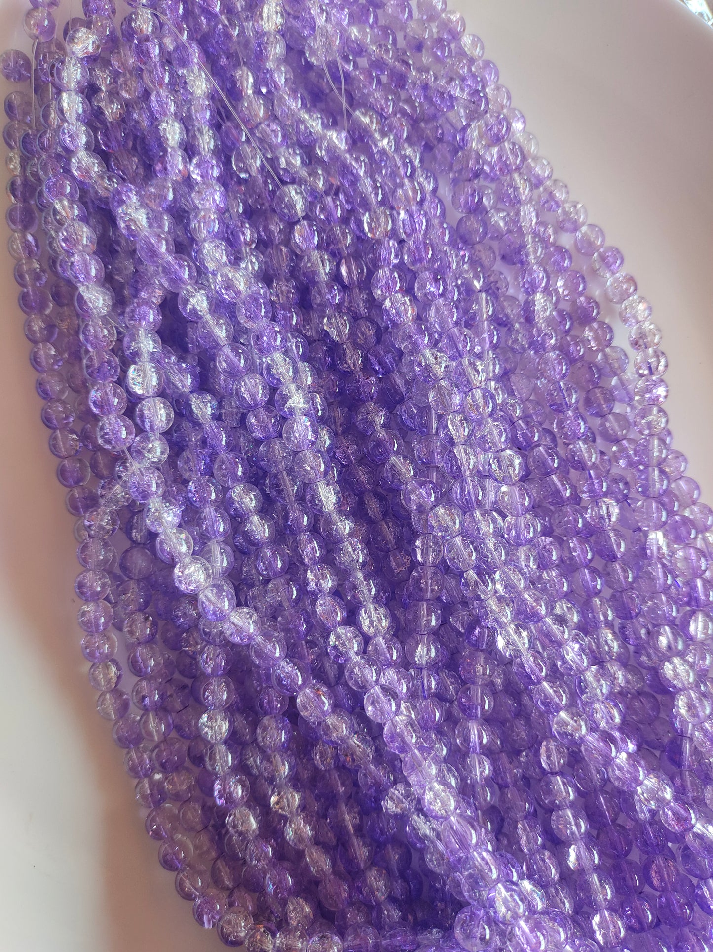 Dual Shade Crackle Beads 8mm Light Violet & White - approx. 100 beads