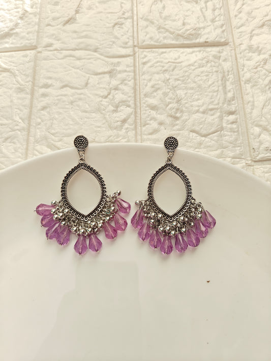 Silver Evil Eye Purple Drop Beaded Jhumka Base - 1 Pair