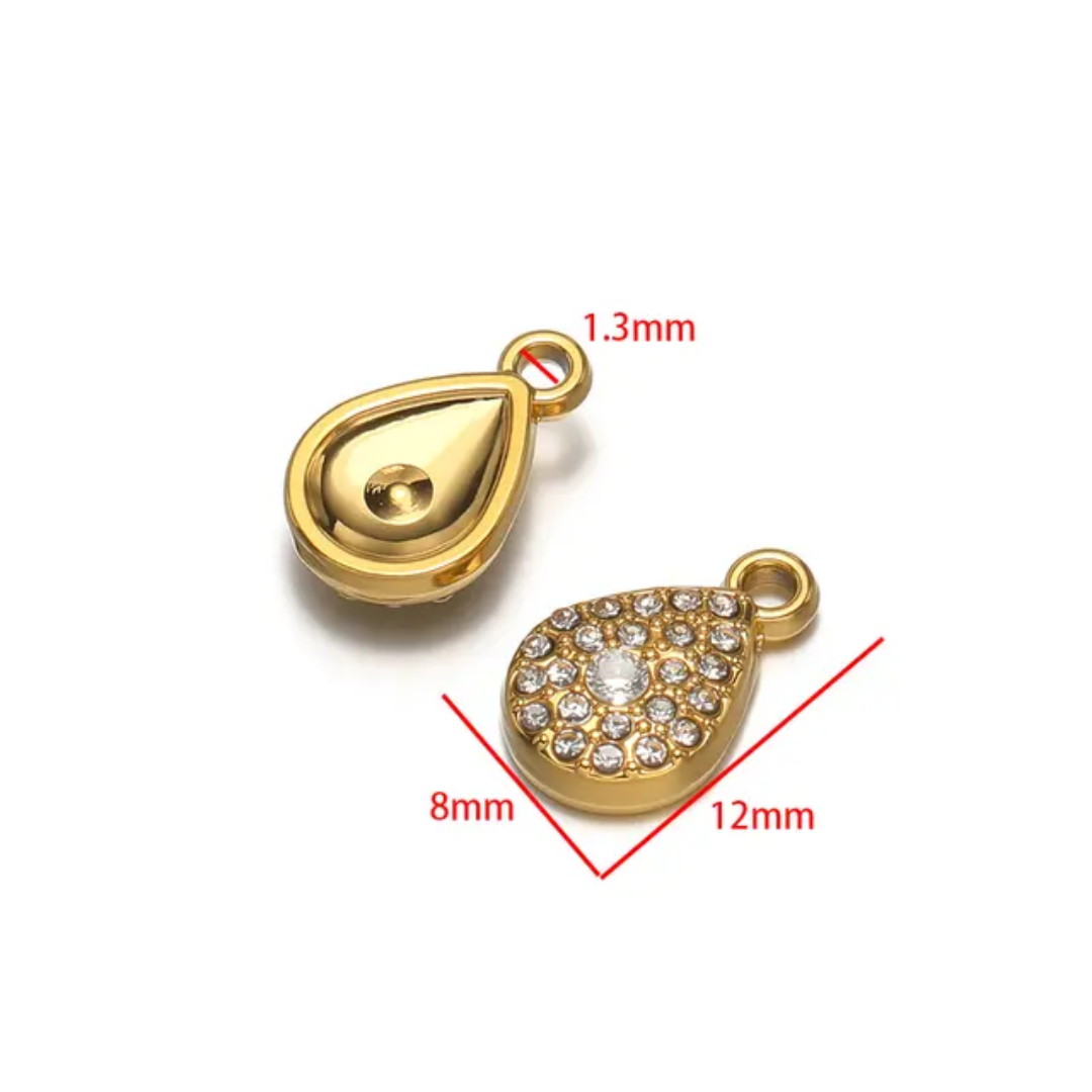 Drop Zircon SS 18k Gold PVD Plated Charm - 1 Piece