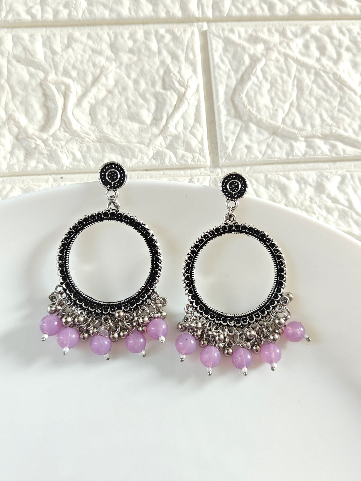 Round Lavendar Beaded Jhumka Base - 1 Pair