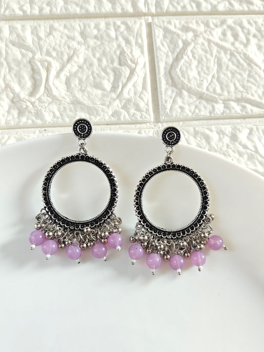 Round Lavendar Beaded Jhumka Base - 1 Pair
