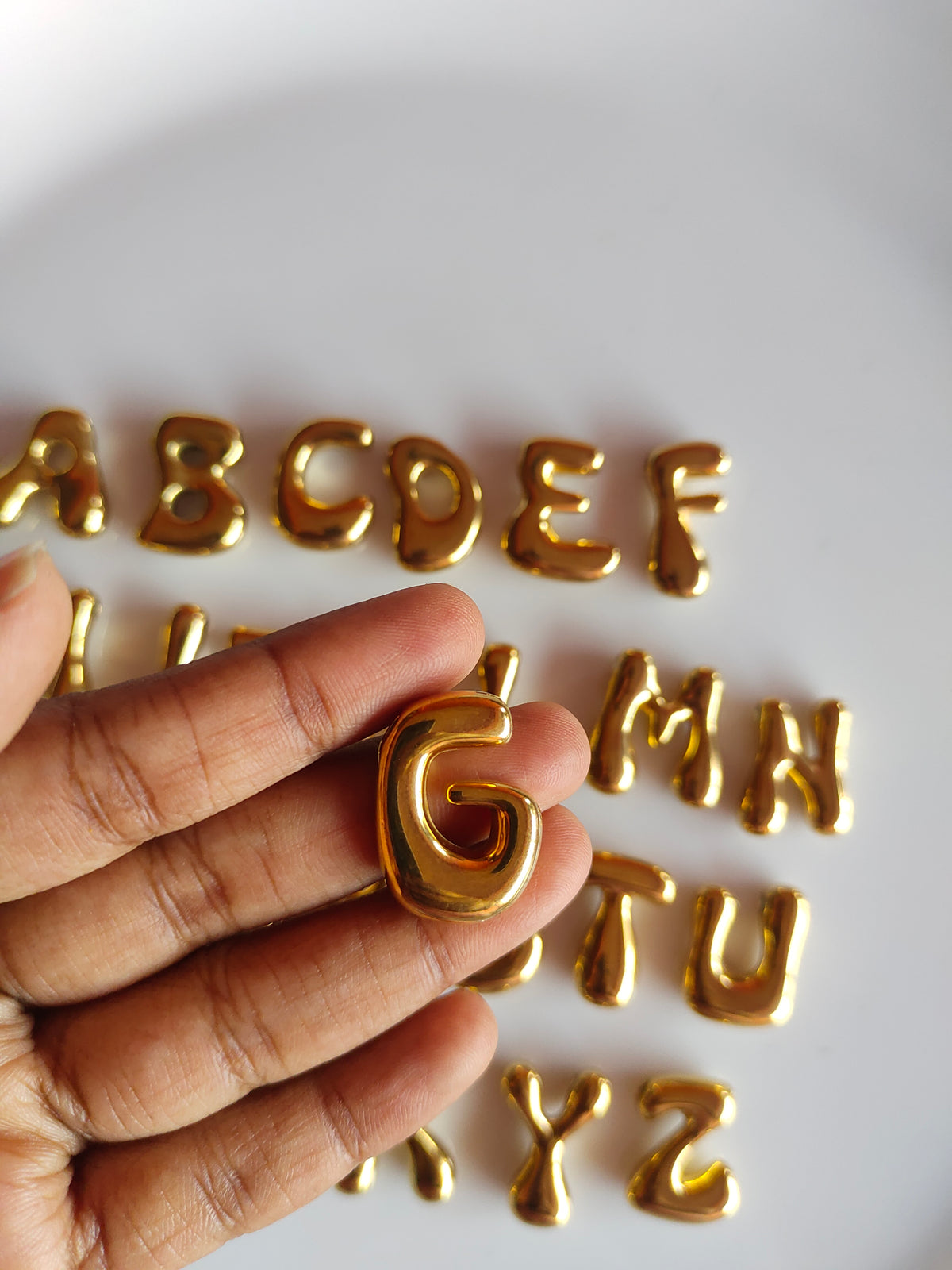 Bubble Alphabet SS 18k Gold PVD Plated Bead Charm - 1 Piece - Anti Tarnish