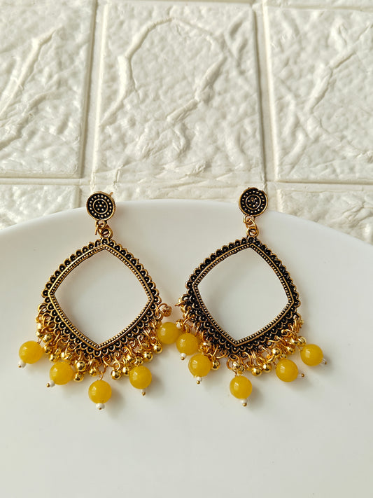 Gold Square Yellow Beaded Jhumka Base - 1 Pair