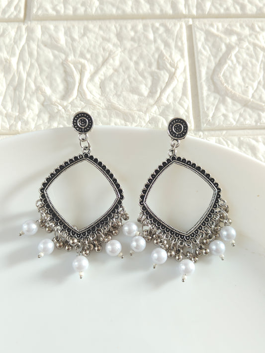 Square White Beaded Jhumka Base - 1 Pair