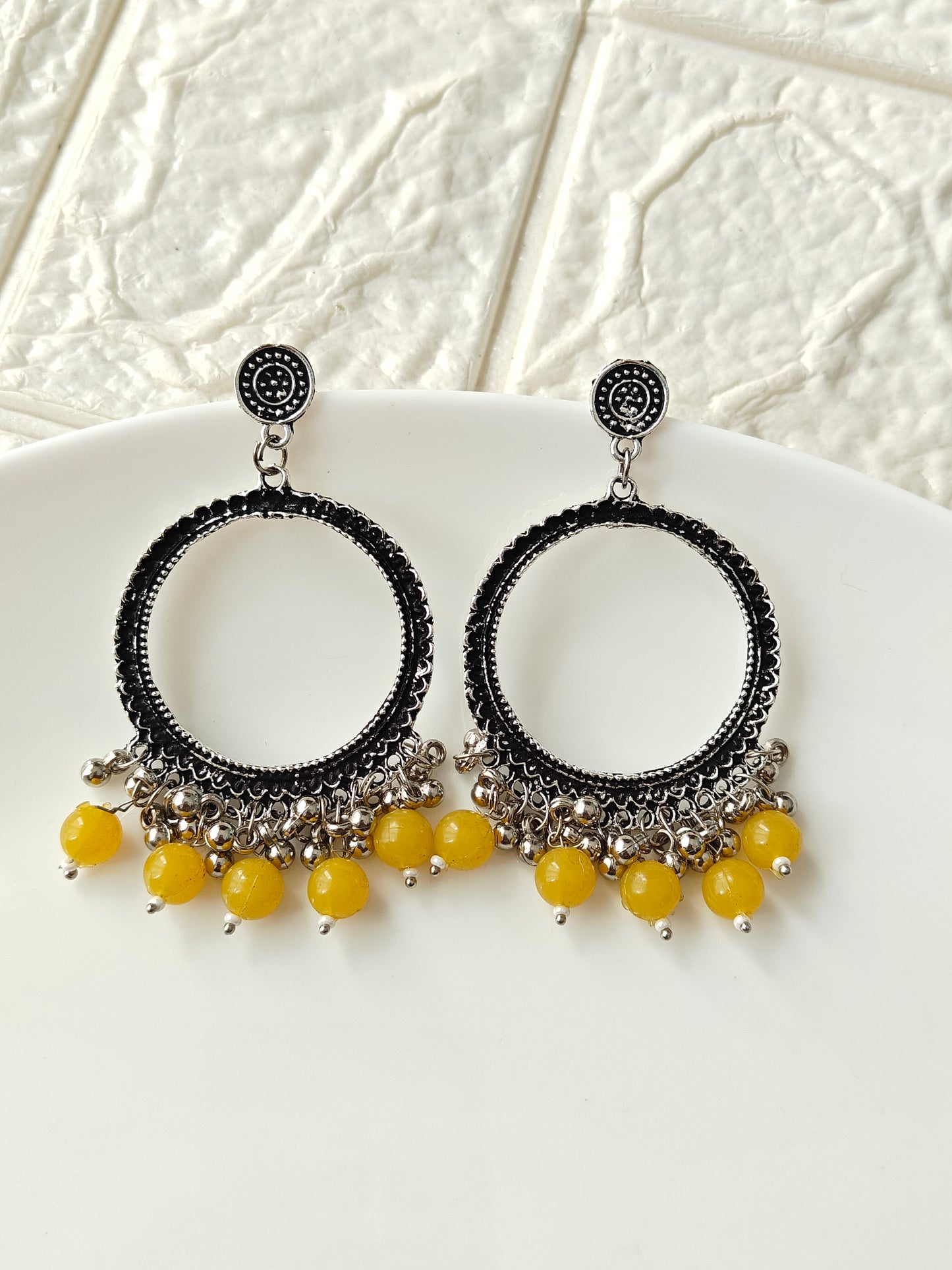 Round Yellow Beaded Jhumka Base - 1 Pair