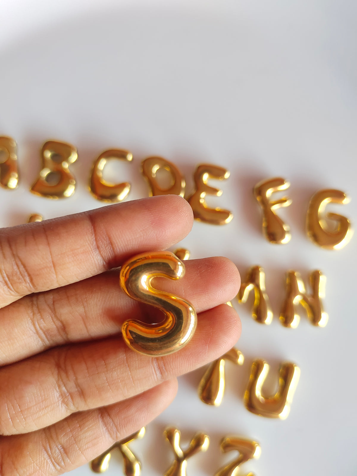 Bubble Alphabet SS 18k Gold PVD Plated Bead Charm - 1 Piece - Anti Tarnish