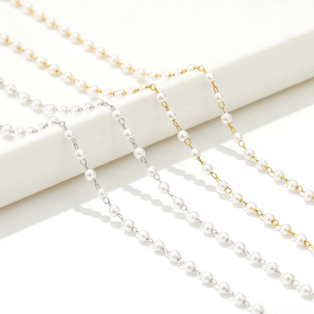 Stainless Steel Pearl Chain - 1 Feet (30 cms) approx.