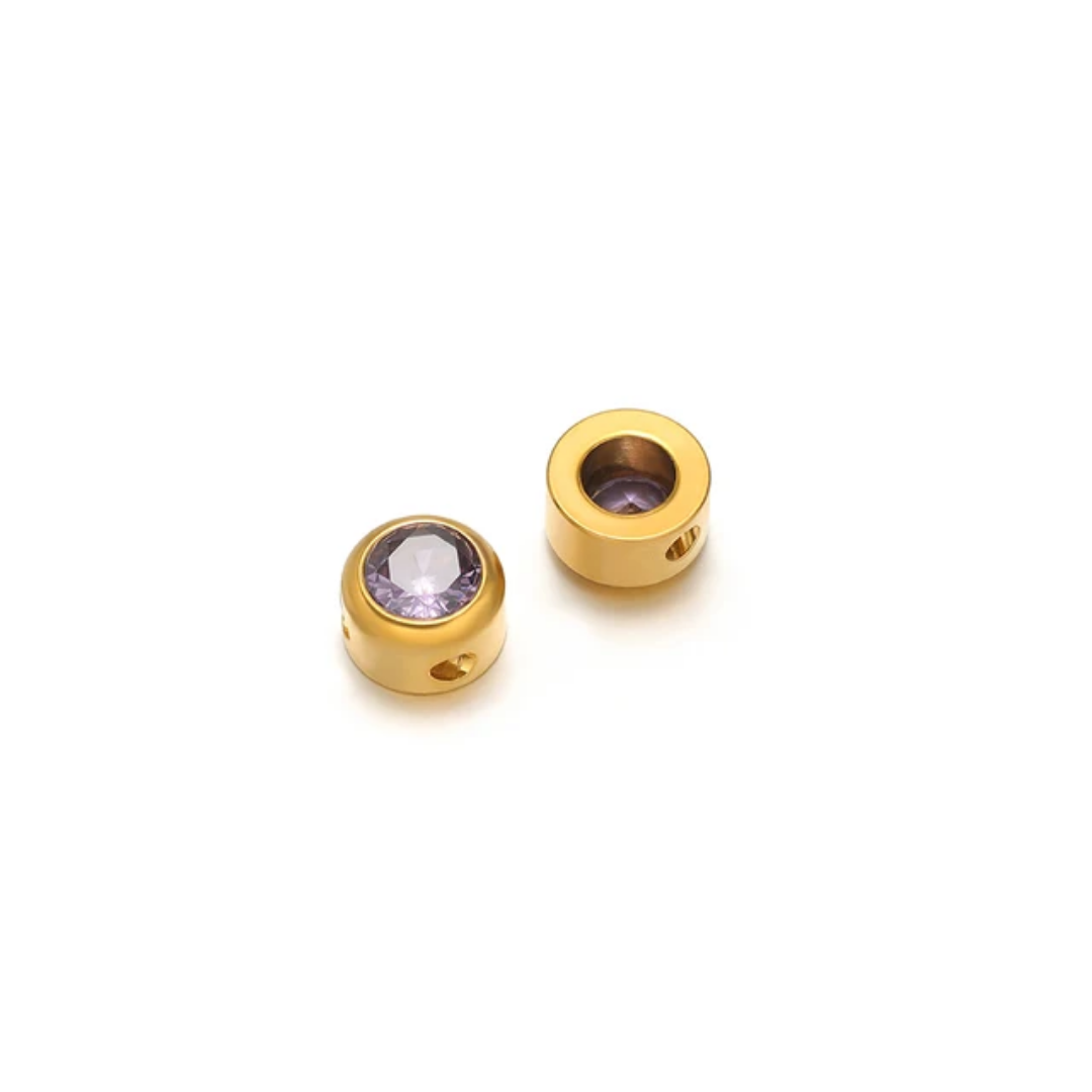 Mini Round Zircon Stone Spacer Bead - 18k Gold PVD Stainless Steel - 1 Piece