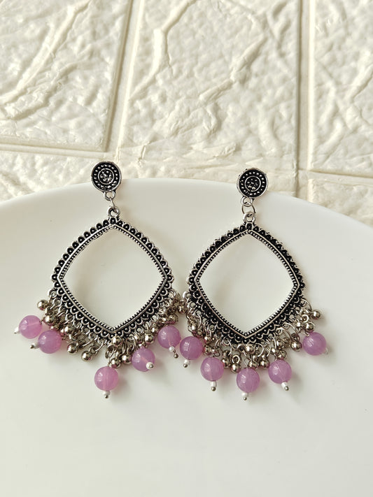 Square Purple Beaded Jhumka Base - 1 Pair