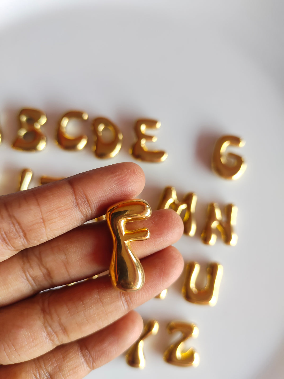 Bubble Alphabet SS 18k Gold PVD Plated Bead Charm - 1 Piece - Anti Tarnish