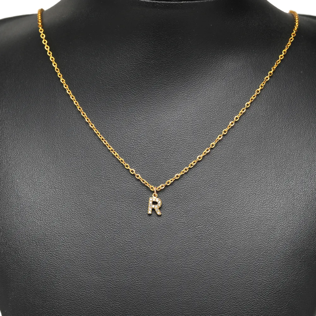 18k Gold Plated Stainless Steel Alphabet Zircon Charm - 1 Piece