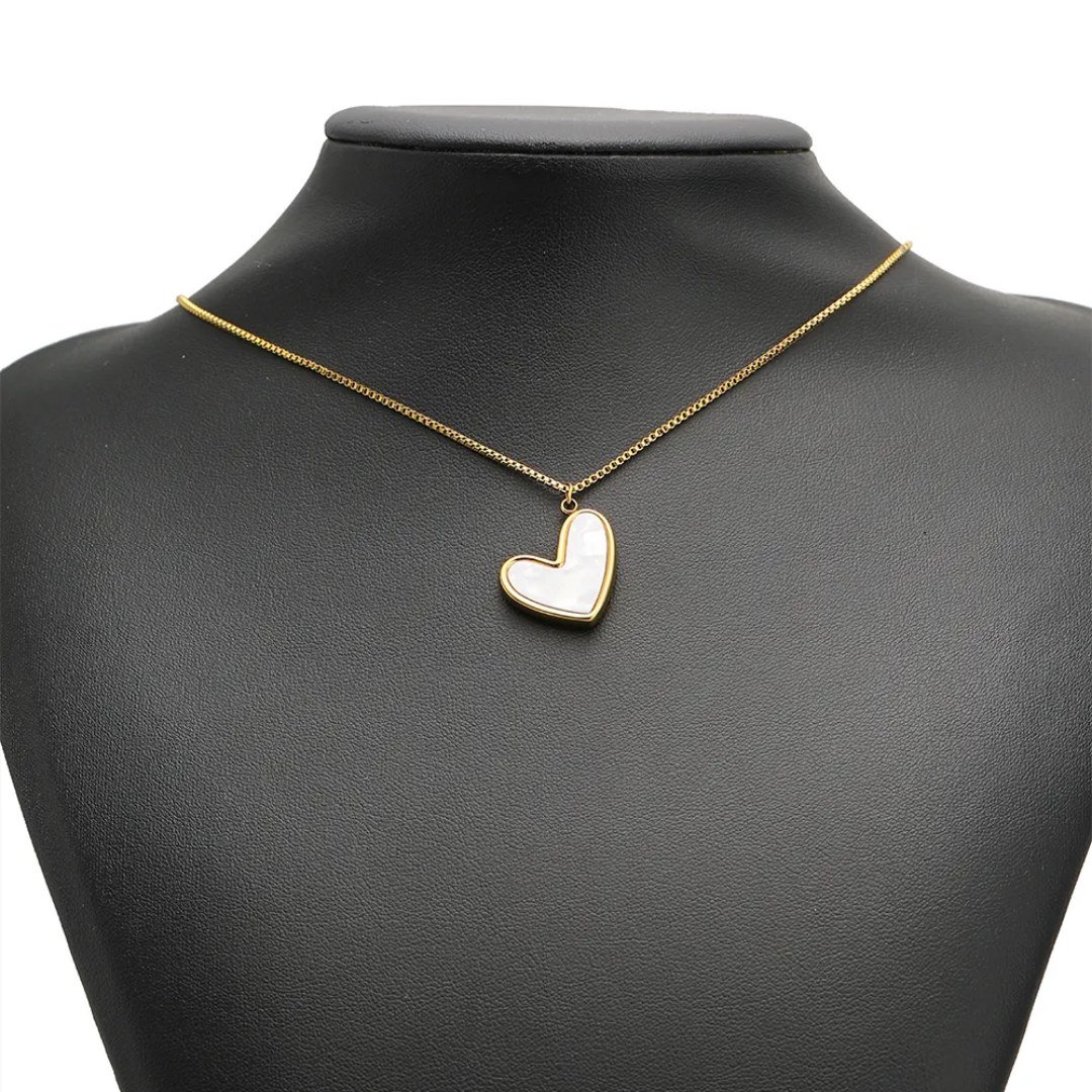 SS 18k Gold Plated Tilted Heart White Enamel Charm - 1 Piece