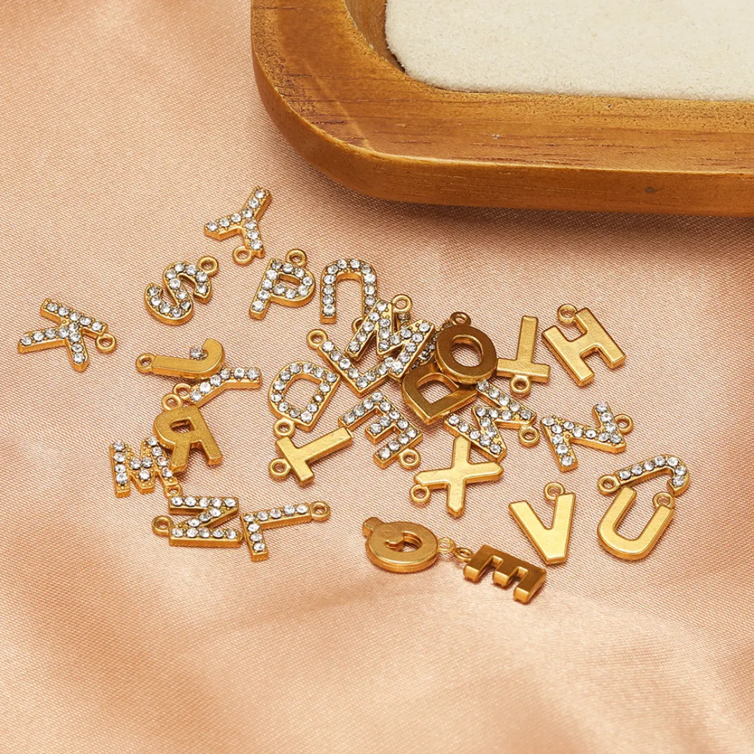 18k Gold Plated Stainless Steel Alphabet Zircon Charm - 1 Piece