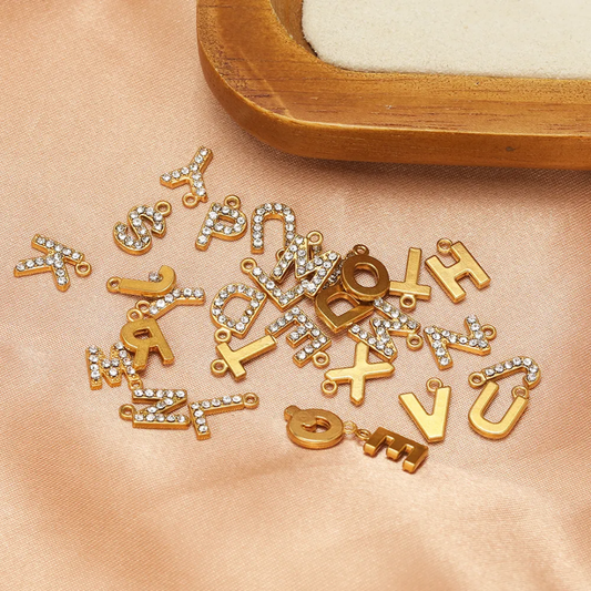 18k Gold Plated Stainless Steel Alphabet Zircon Charm - 1 Piece