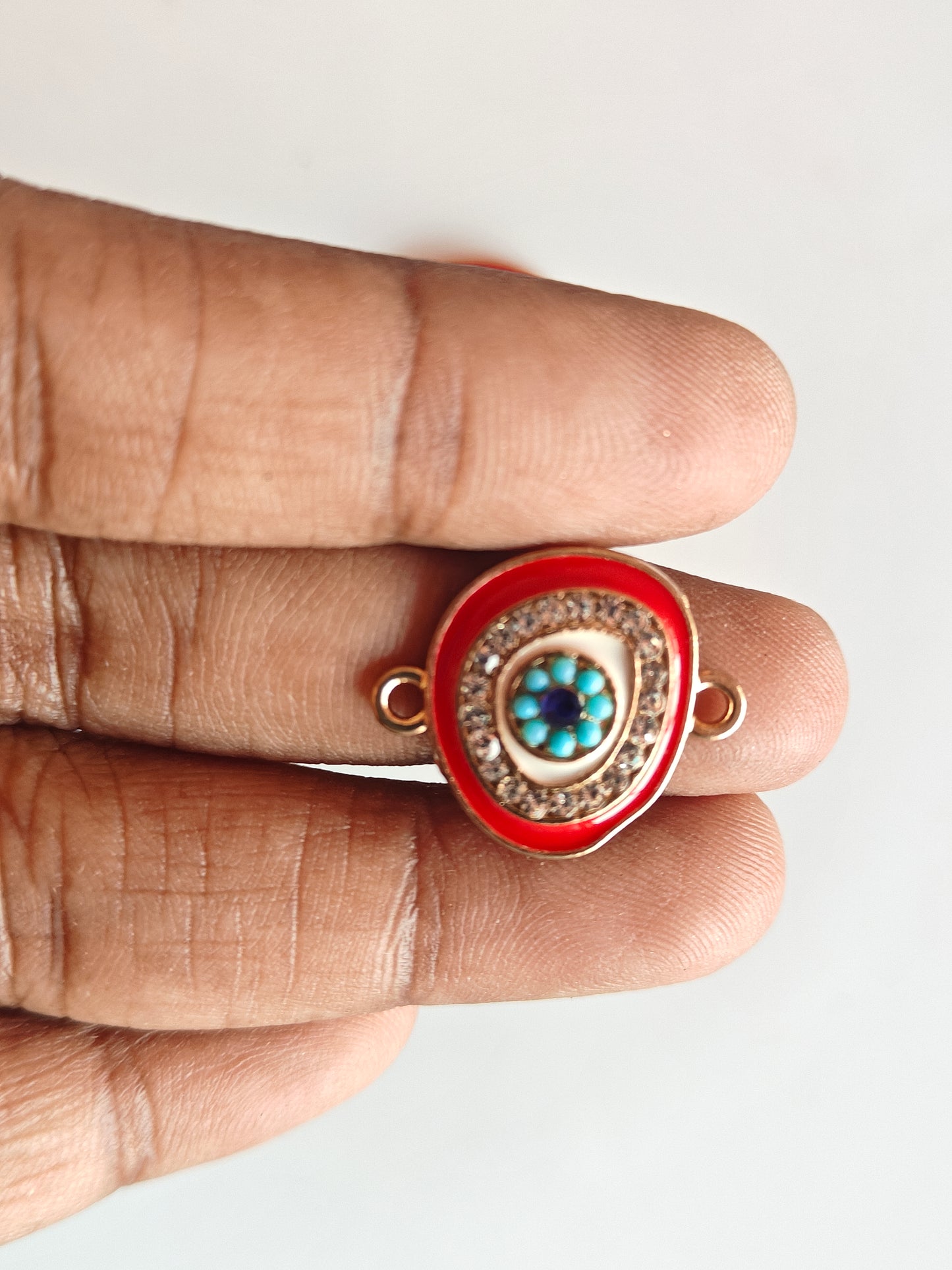 Stoned Irregular Round Red Evil Eye Connector Charm - 1 Piece
