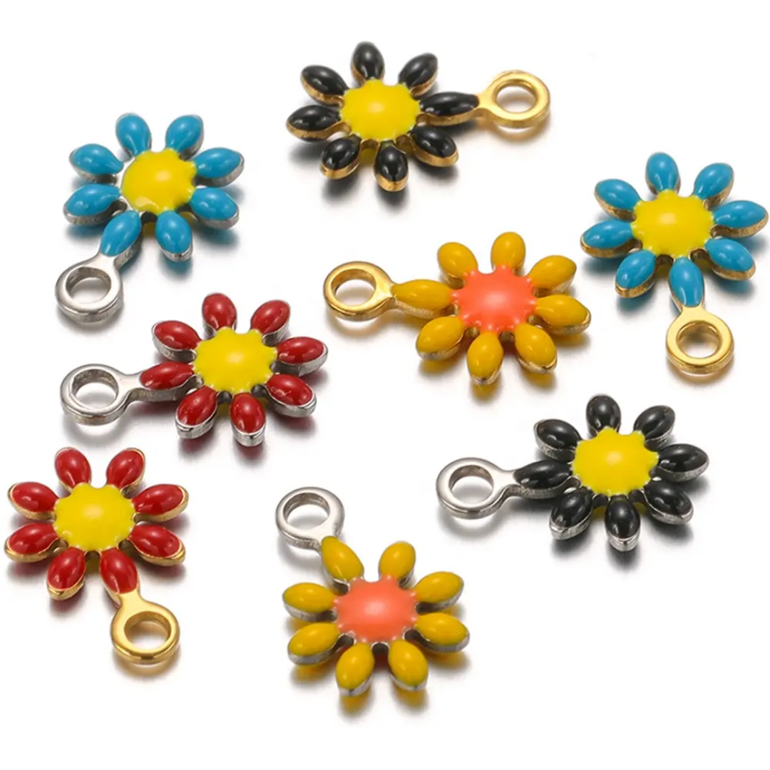 S.Steel Enamel Little Flower Charm - 1 Piece