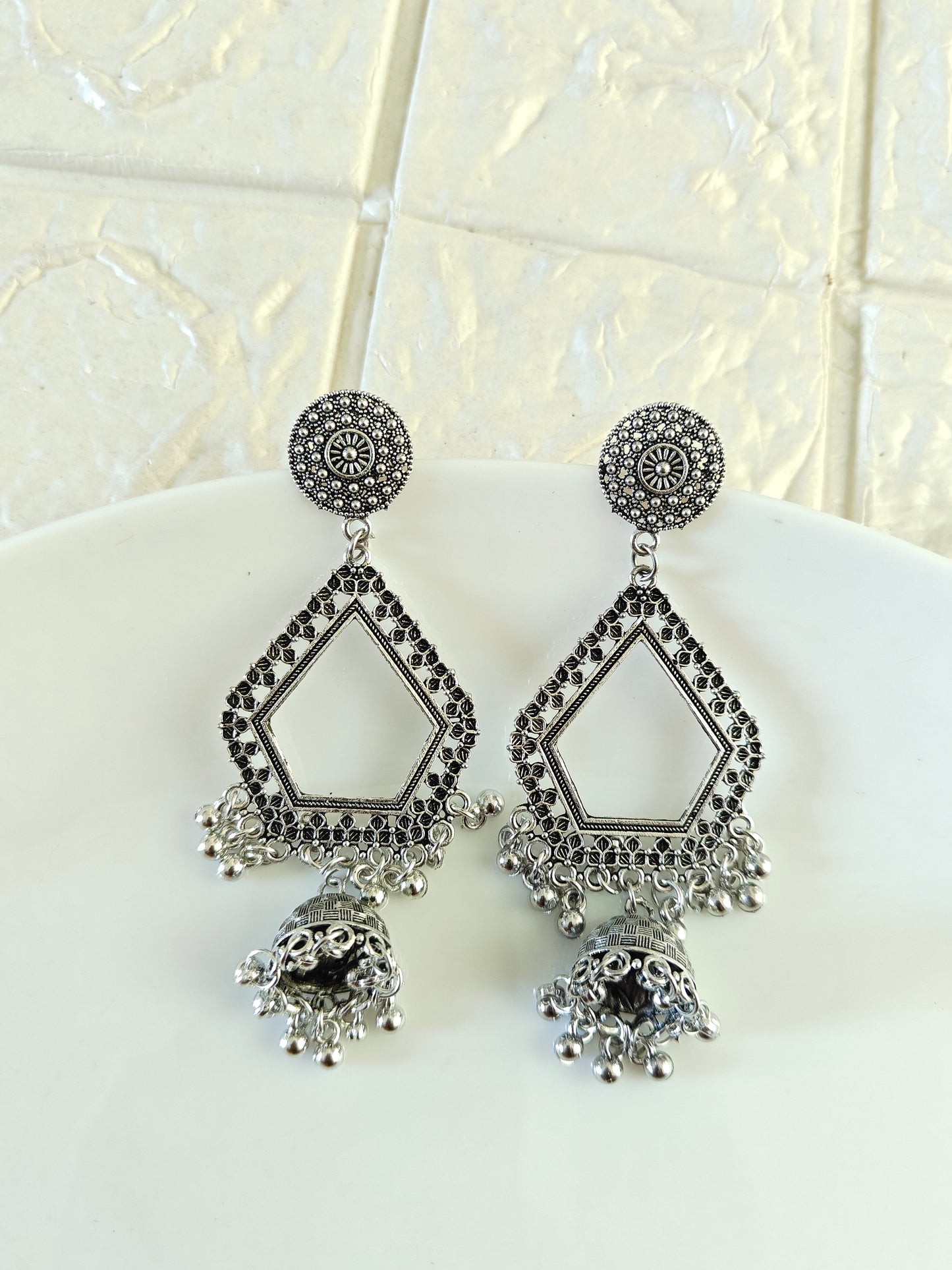 Silver Pentagon Hanging Jhumka Base - 1 Pair