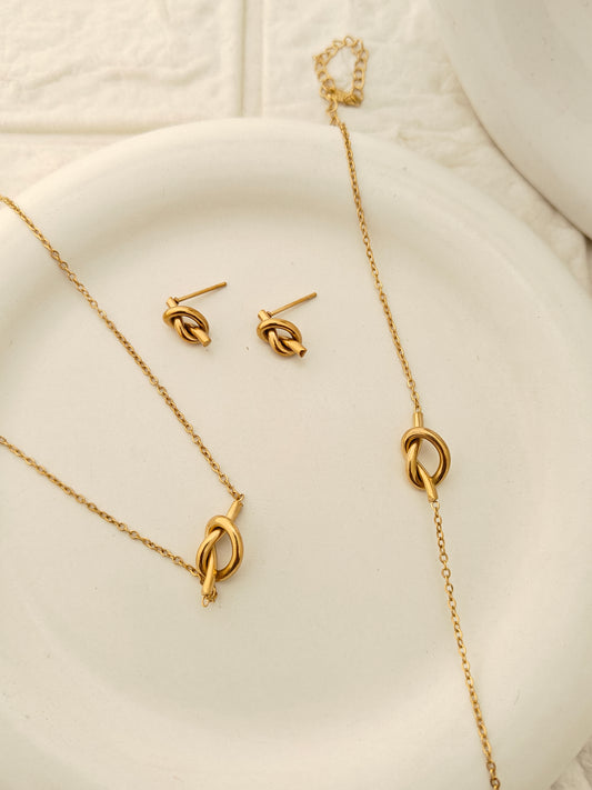 Knot Combo Set - Stud, Bracelet, Chain