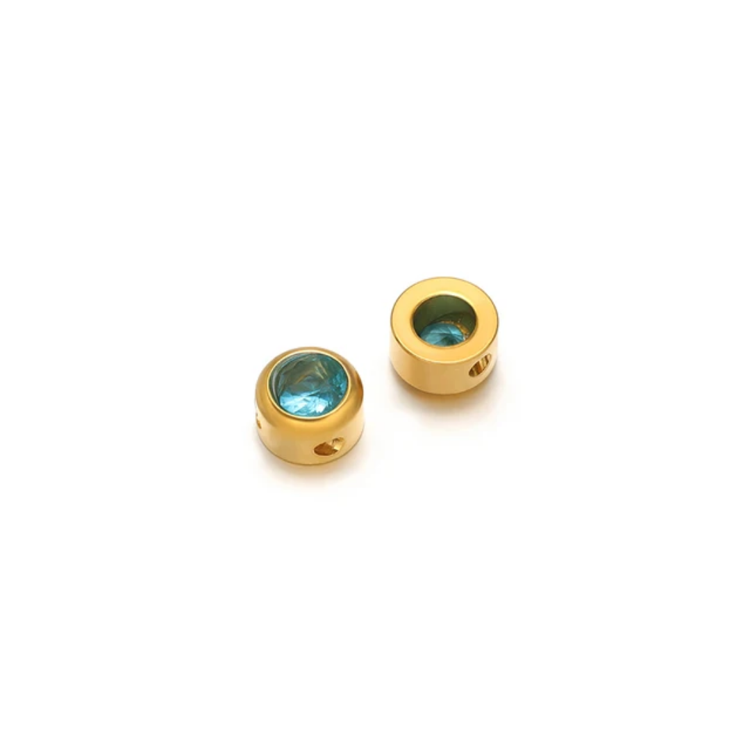 Mini Round Zircon Stone Spacer Bead - 18k Gold PVD Stainless Steel - 1 Piece