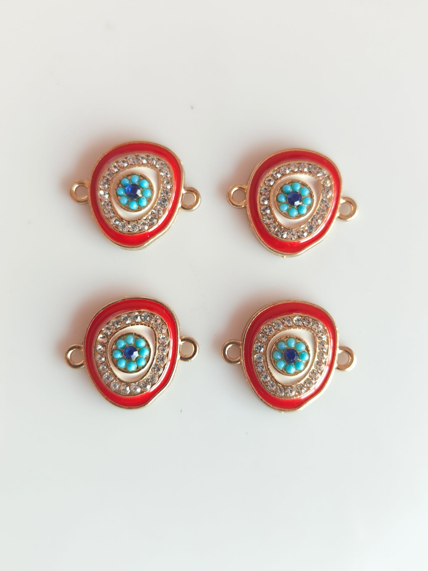 Stoned Irregular Round Red Evil Eye Connector Charm - 1 Piece