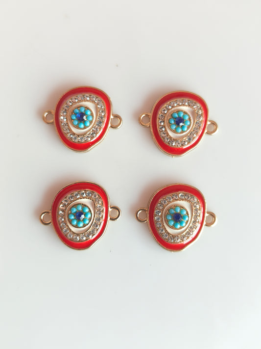 Stoned Irregular Round Red Evil Eye Connector Charm - 1 Piece