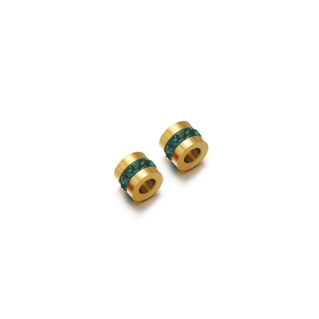 Mini Zircon Spacer Bead - 18k Gold PVD Stainless Steel - 1 Piece