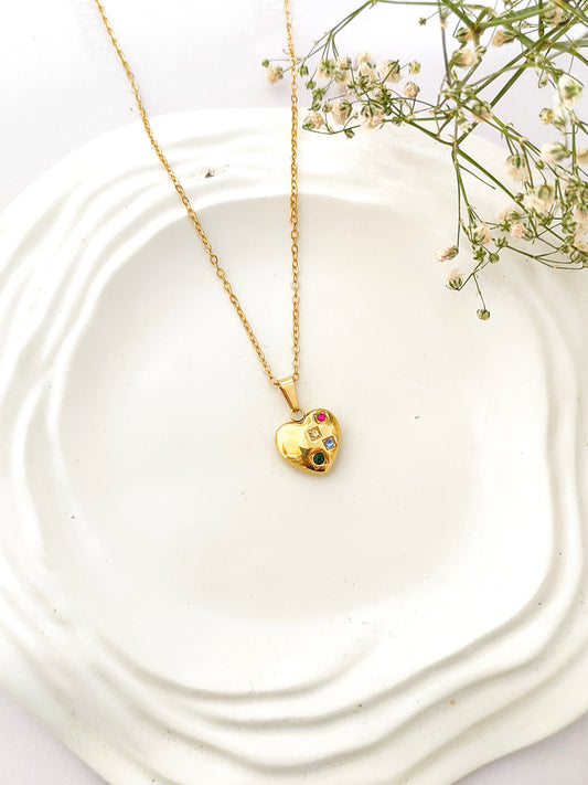 Heart Gem Stone Pendant Necklace