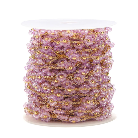 Stainless Steel Handmade Light Purple Bead Flower Chain - 1 Feet