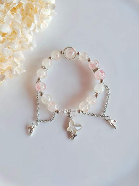 Elara Butterfly Charm Bracelet - Pale Red