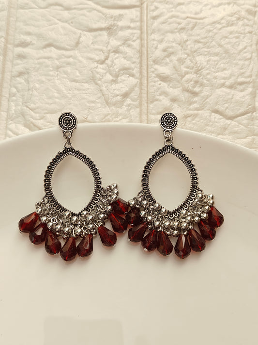 Silver Evil Eye Brown Drop Beaded Jhumka Base - 1 Pair